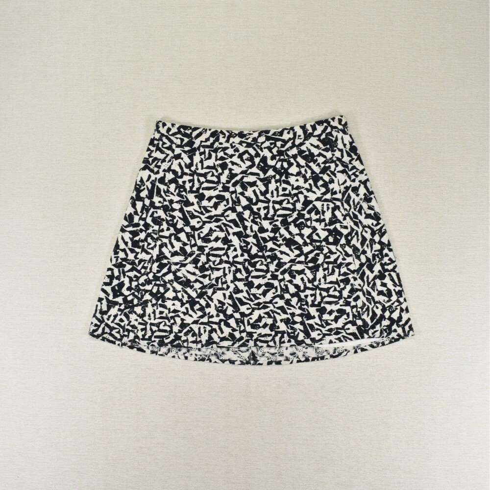 Theory Skirt Womens Size 2 Black White Abstract Print Mini A Line Cotton